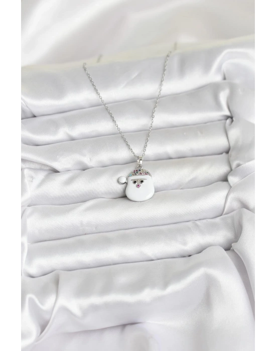 316L Çelik Zincir Gümüş Renk Şapkalı Kardan Adam Kafası Model Yılbaşı Temalı Kadın Kolye