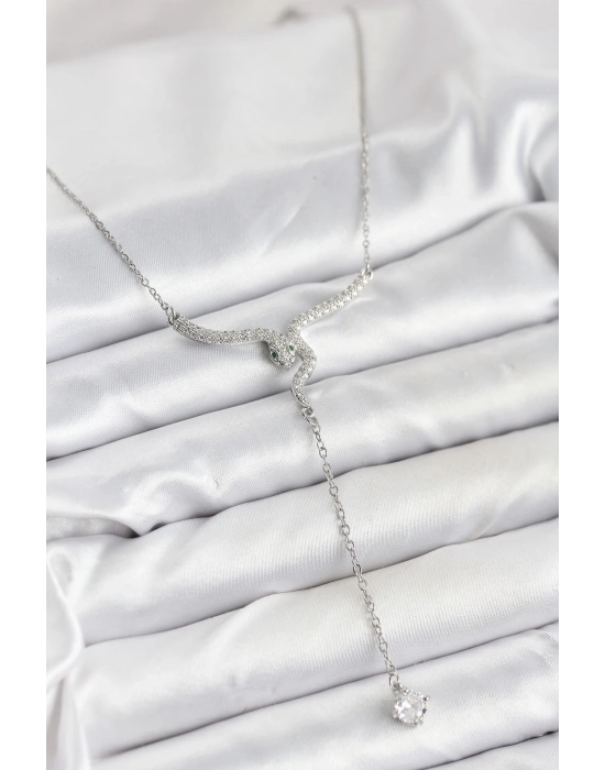 316L Çelik Zincir Gümüş Renk Yılan Model Y Kolye