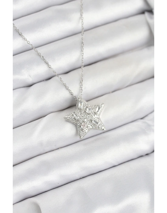 316L Çelik Zincir Gümüş Renk Yıldız Model Kadın Kolye