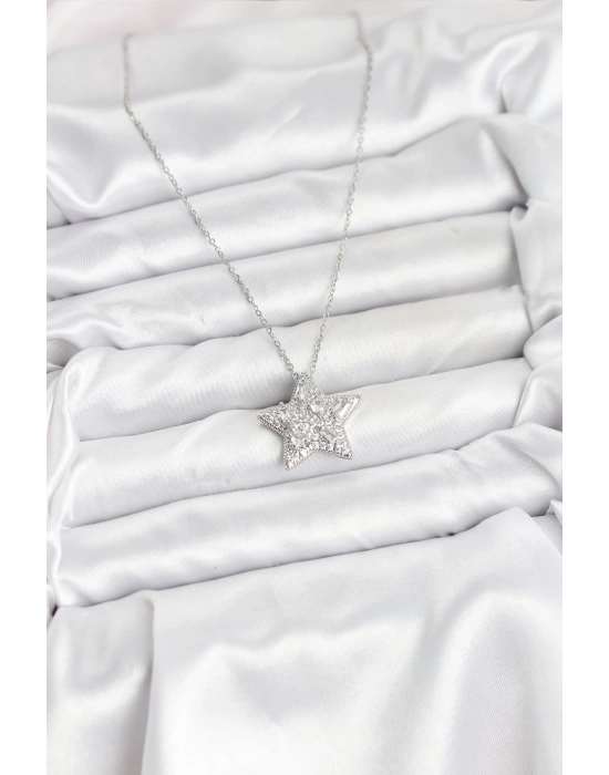 316L Çelik Zincir Gümüş Renk Yıldız Model Kadın Kolye