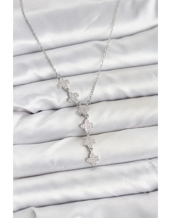 316L Çelik Zincir Gümüş Renk Yonca Model Kadın Kolye