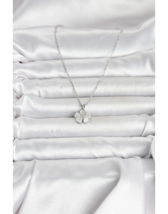 316L Çelik Zincir Gümüş Renk Yonca Model Kadın Kolye