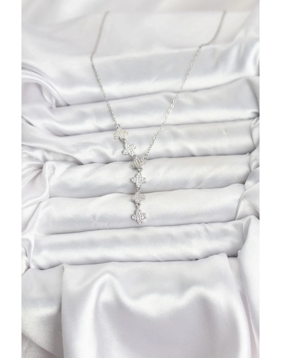 316L Çelik Zincir Gümüş Renk Yonca Model Kadın Kolye