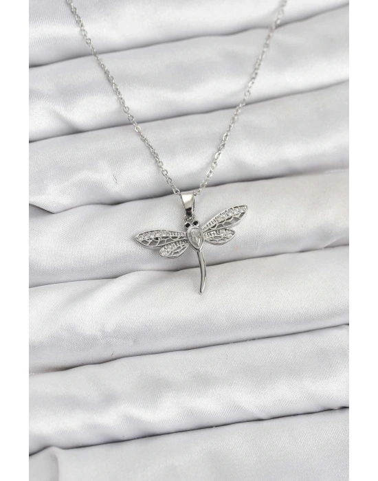 316L Çelik Zincir Gümüş Renk Yusufçuk Model Kadın Kolye