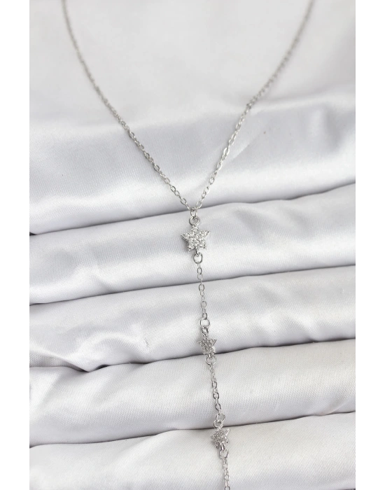 316L Çelik Zincir Gümüş Renkli Yıldız Model Kadın Y Kolye