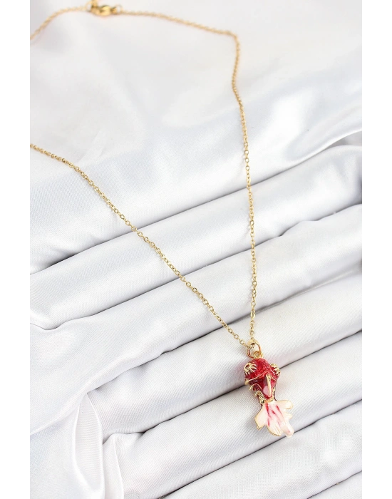 316L Çelik Zincir Kırmızı Balık Model Gold Renk Kadın Kolye