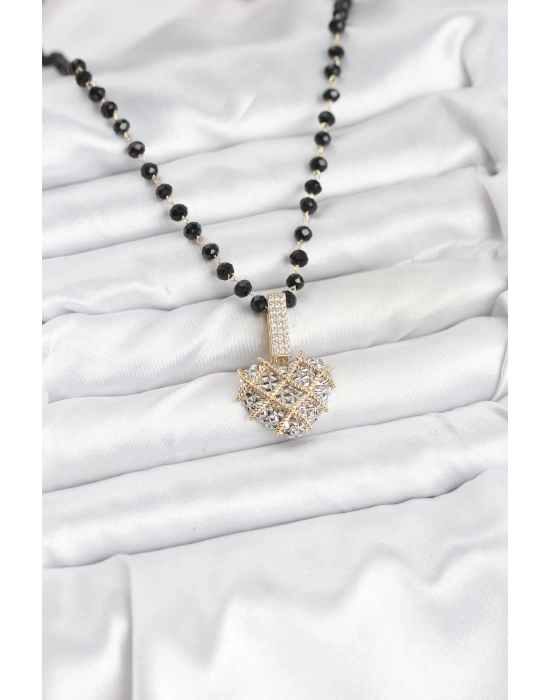 316L Çelik Zincir Kristal Boncuklu Kalpli Kadın Kolye