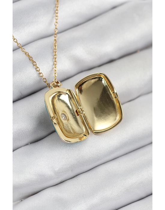 316L Çelik Zirkon Taşlı Açılabilr Kapaklı Kutup Yıldzı Model Gold Renk Kadın Kolye