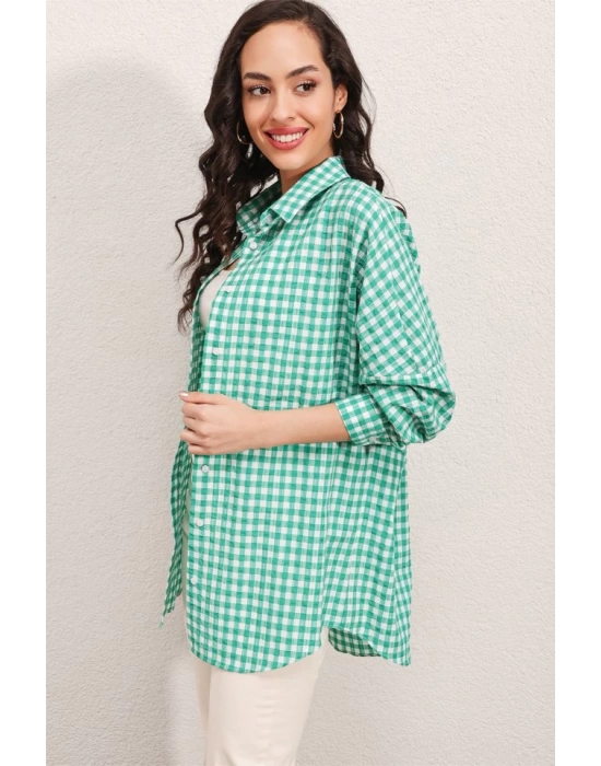 3900 Oversize Kareli Gömlek - Y.Yeşil