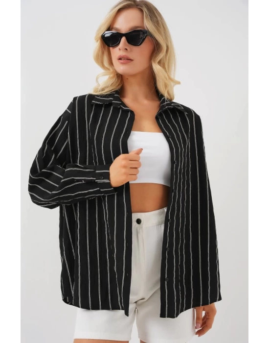 3900 Oversize Uzun Basic Gömlek - C. Siyah