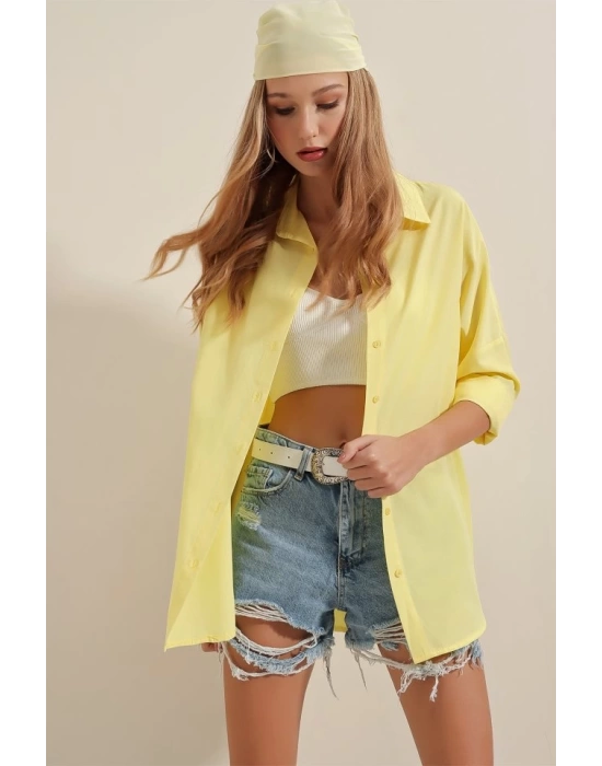 3900 Oversize Uzun Basic Gömlek - Sarı
