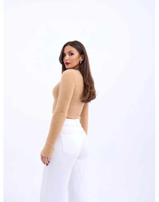 42471 TRİKO CROP KAZAK-BEJ