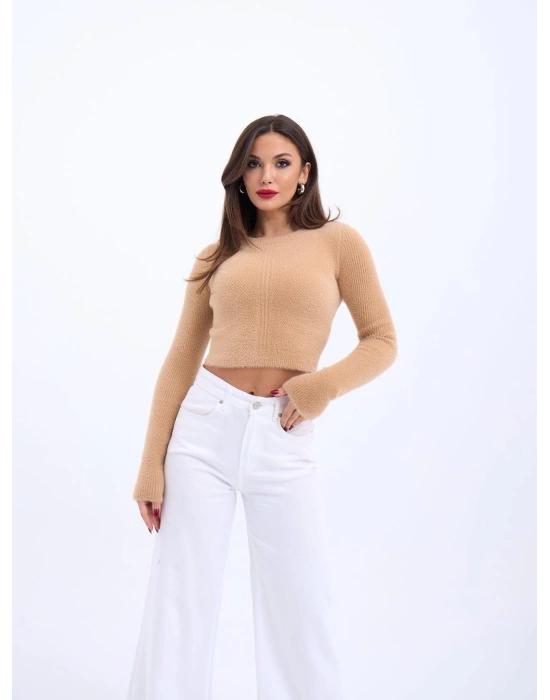 42471 TRİKO CROP KAZAK-BEJ
