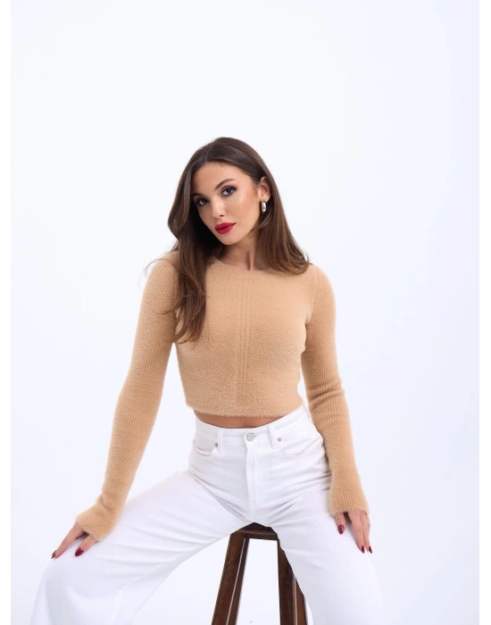 42471 TRİKO CROP KAZAK-BEJ