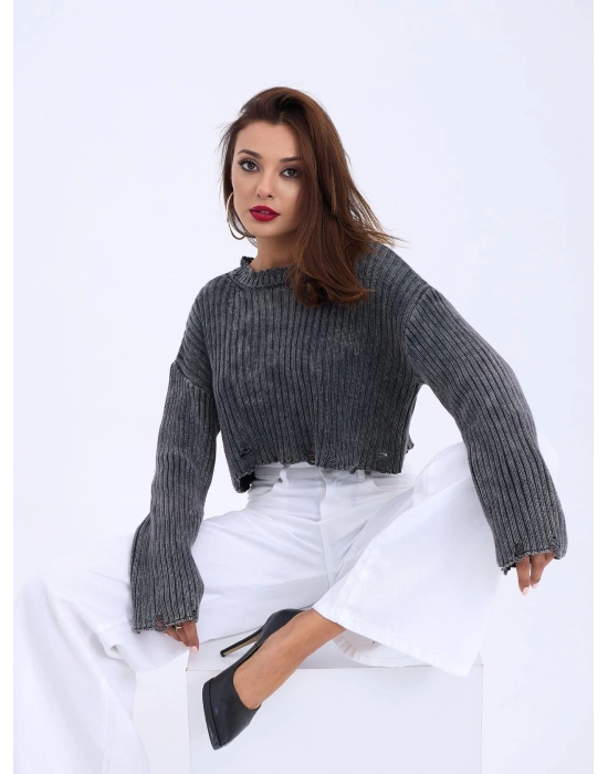 43191 TRİKO CROP KAZAK-SİYAH