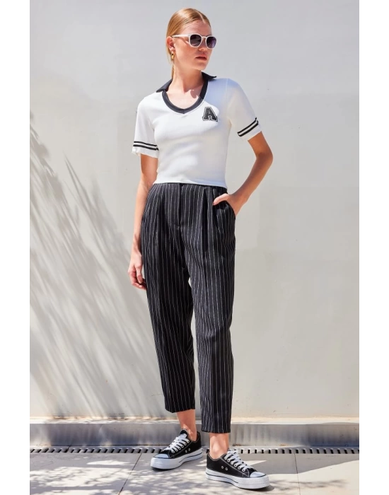 4320 Polo Yaka Basic Triko Bluz - Beyaz