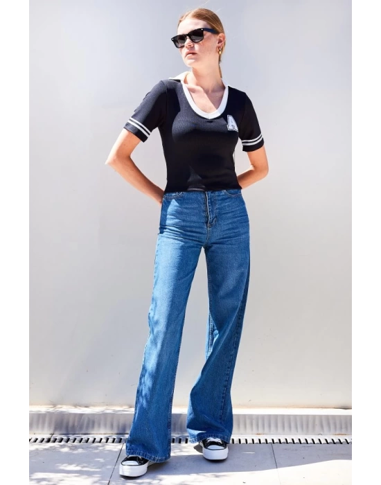 4320 Polo Yaka Basic Triko Bluz - Siyah