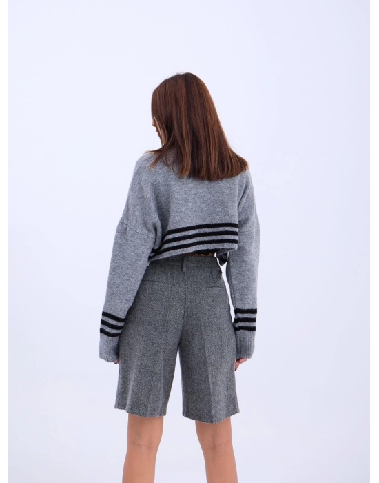 43241 TRİKO ÇİZGİLİ BALIKÇI CROP-GRİ-SİYAH