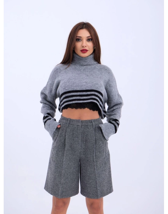 43241 TRİKO ÇİZGİLİ BALIKÇI CROP-GRİ-SİYAH