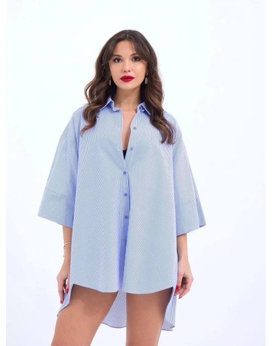 4328 GÖMLEK-MAVİ BEYAZ ÇİZGİLİ