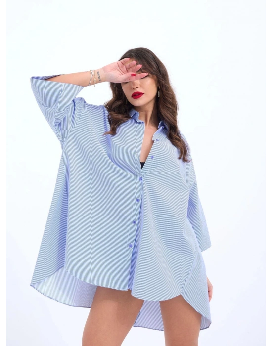 4328 GÖMLEK-MAVİ BEYAZ ÇİZGİLİ