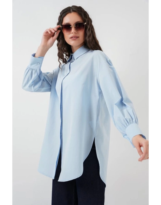 5946 Oversize Uzun Gömlek Tunik - Mavi