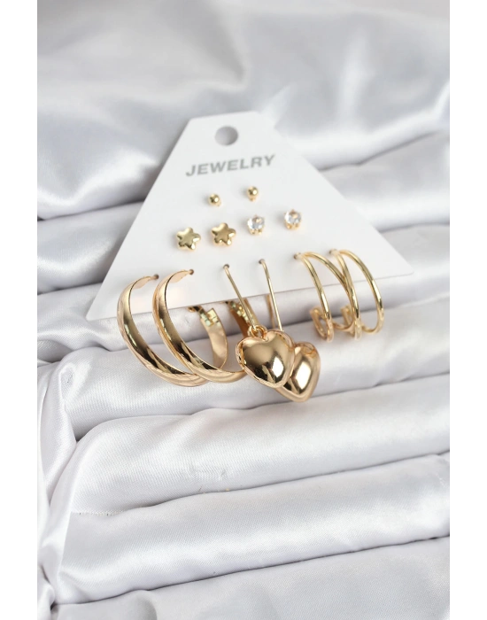 6 Çift Kadın Küpe Seti Gold Renk