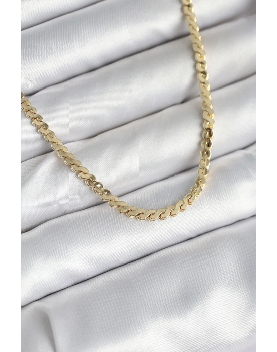 60 cm Gold Renk Pirinç Yassı Zincir Model Kadın Kolye