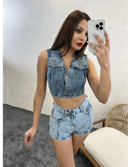 6317 KOT BLUZ-MAVİ