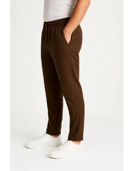 Erkek Keten Pantolon – Cepli, Beli Lastikli Ve Bağcıklı, Nefes Alan Rahat Kalıp, Yazlık Ve Baharlık Günlük Giyim, Şık - Konforlu Boru Paça Model - Kahverengi