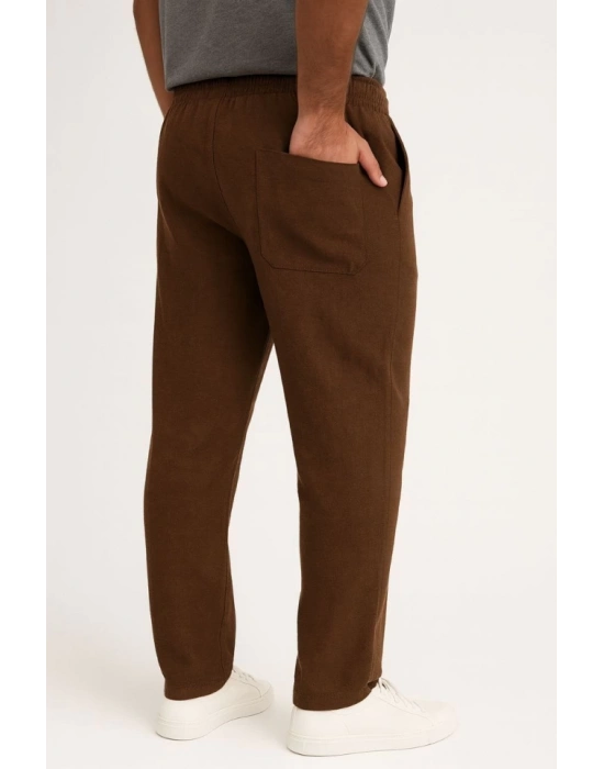 Erkek Keten Pantolon – Cepli, Beli Lastikli Ve Bağcıklı, Nefes Alan Rahat Kalıp, Yazlık Ve Baharlık Günlük Giyim, Şık - Konforlu Boru Paça Model - Kahverengi