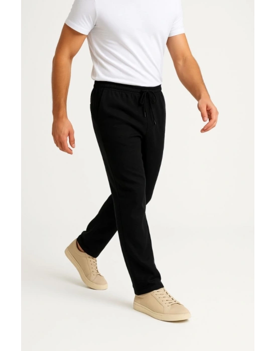 Erkek Keten Pantolon – Cepli, Beli Lastikli Ve Bağcıklı, Nefes Alan Rahat Kalıp, Yazlık Ve Baharlık Günlük Giyim, Şık - Konforlu Boru Paça Model - Siyah