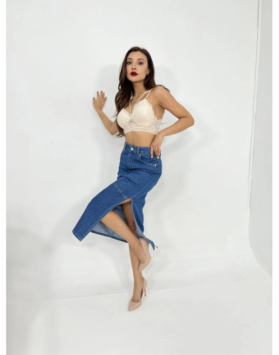 6900 SLIPPED MIDI SKIRT-MAVİ