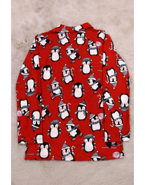7-11 Yaş Düğmeli Çocuk Pijama Takımı Kırmızı - 19583.1913.