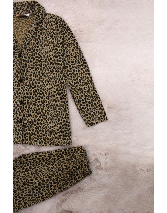 7-11 Yaş Düğmeli Çocuk Pijama Takımı Leopar - 19583.1913.