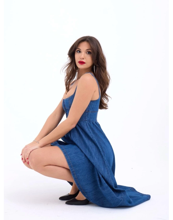 7143 KOT ELBİSE-MAVİ