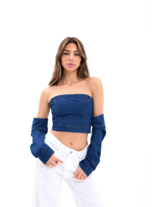 7357 KOT CROP-MAVİ
