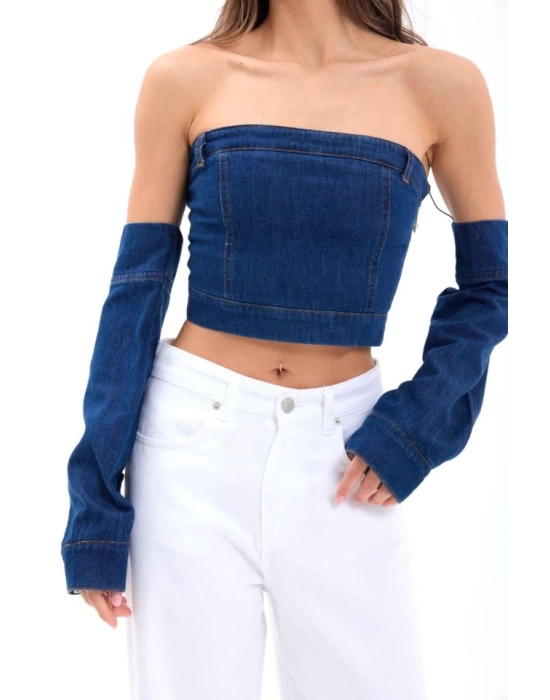 7357 KOT CROP-MAVİ