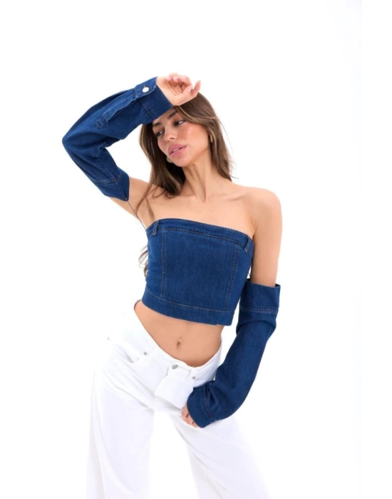 7357 KOT CROP-MAVİ