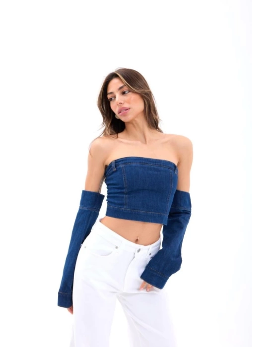 7357 KOT CROP-MAVİ