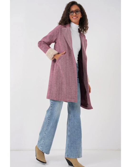 9085 Balık Sırtı Kaşe Kaban - Y.Bordo