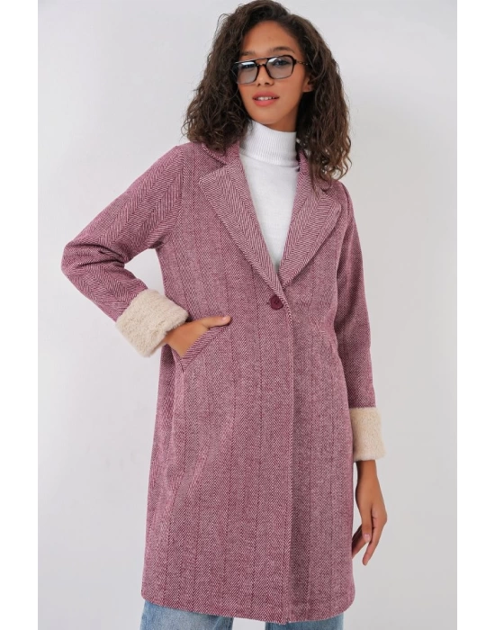 9085 Balık Sırtı Kaşe Kaban - Y.Bordo