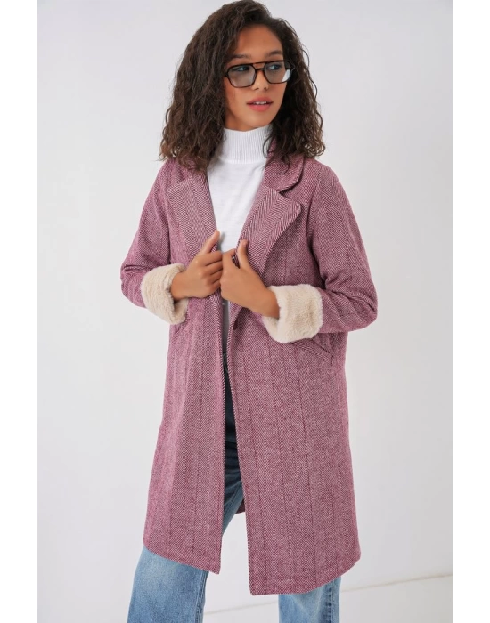 9085 Balık Sırtı Kaşe Kaban - Y.Bordo