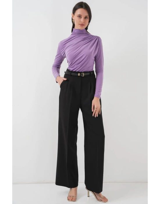 925 Büzgü Detaylı Sandy Bluz - Lila