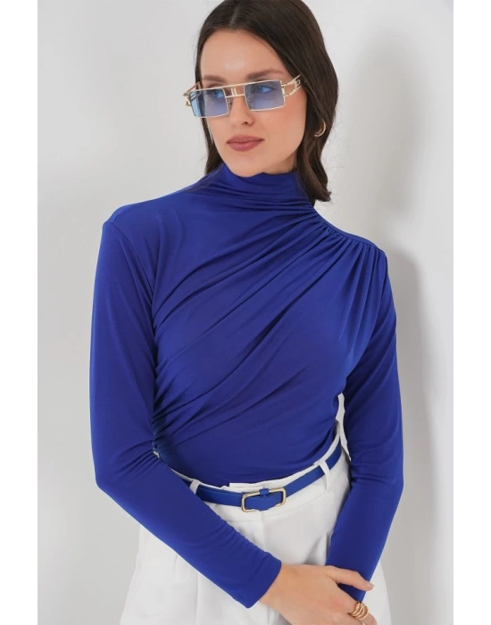 925 Büzgü Detaylı Sandy Bluz - Saks