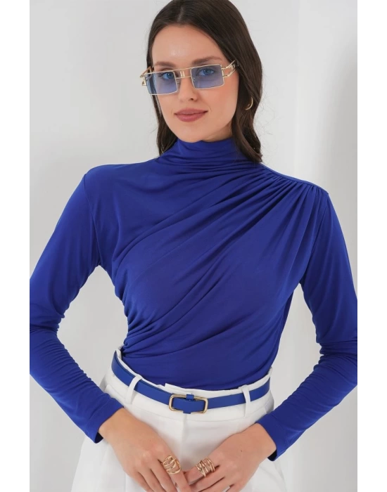925 Büzgü Detaylı Sandy Bluz - Saks