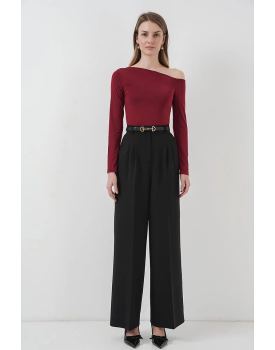 937 Kayık Yaka Sandy Bluz - Bordo