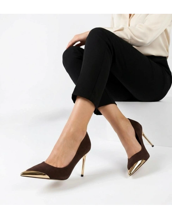 Alis Kahverengi Saten Stiletto Ayakkabı