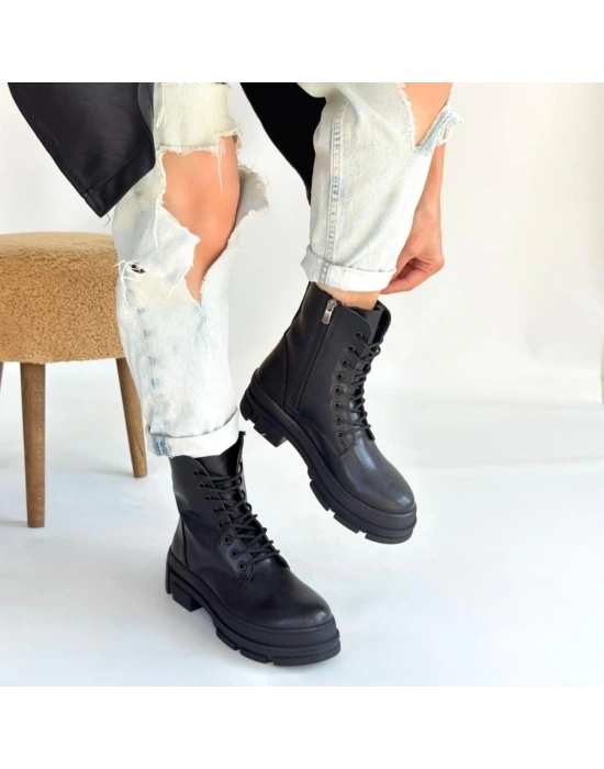 Allex Siyah Cilt Bağcıklı Bot