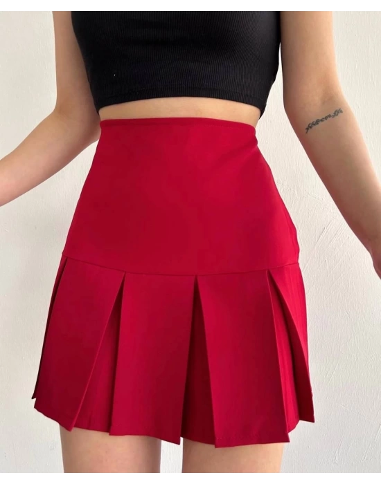 Altı geniş pileli etek bordo s24729